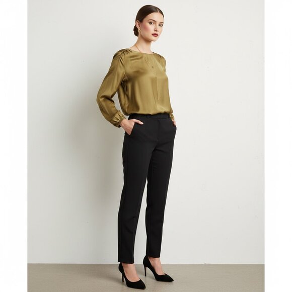 ANTHROPOLOGIE Silky Balloon Sleeve Gold Green Blouse Medium - Picture 1 of 10